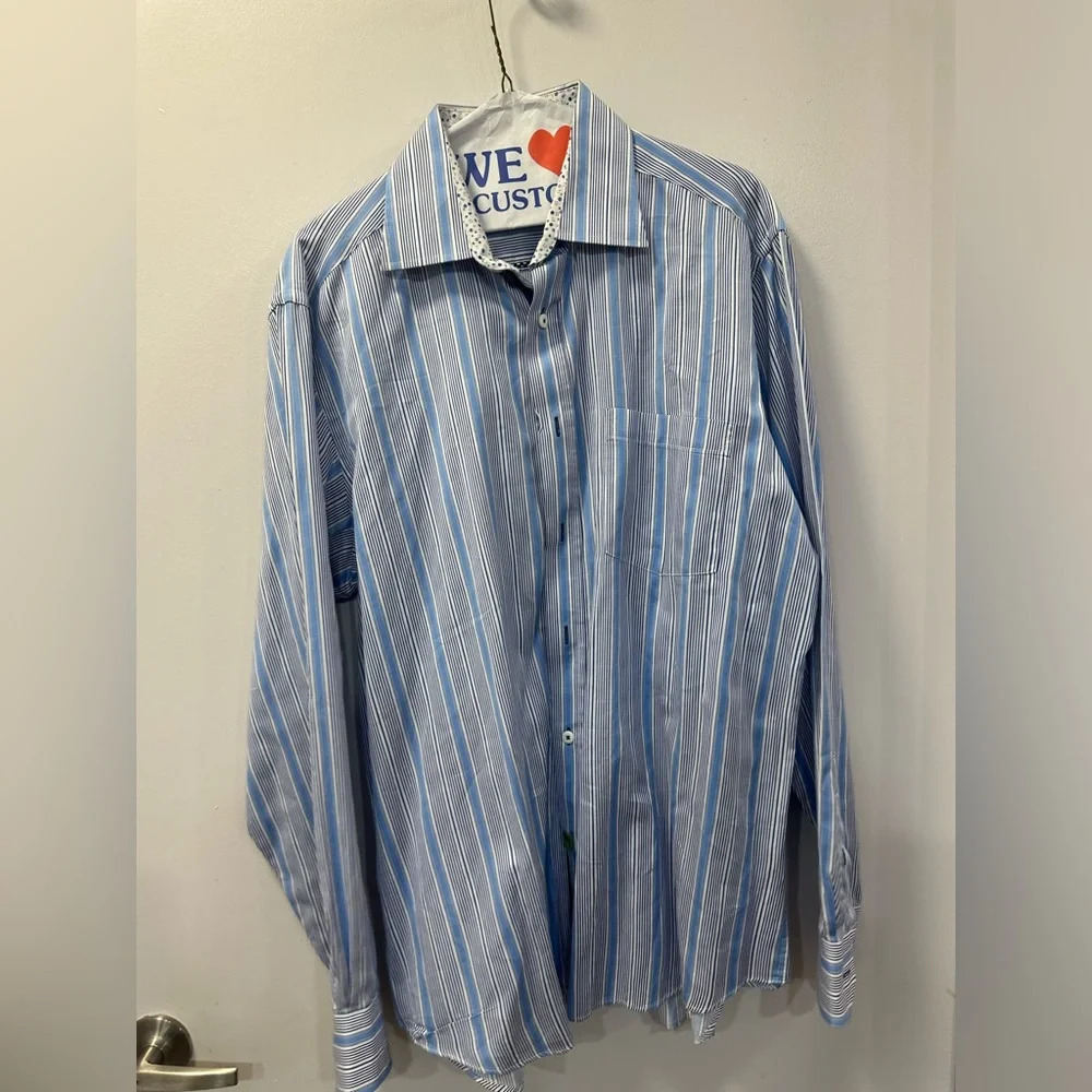 Bugatchi Men Large Long Sleeve Dress Shirt - blue white stripes
